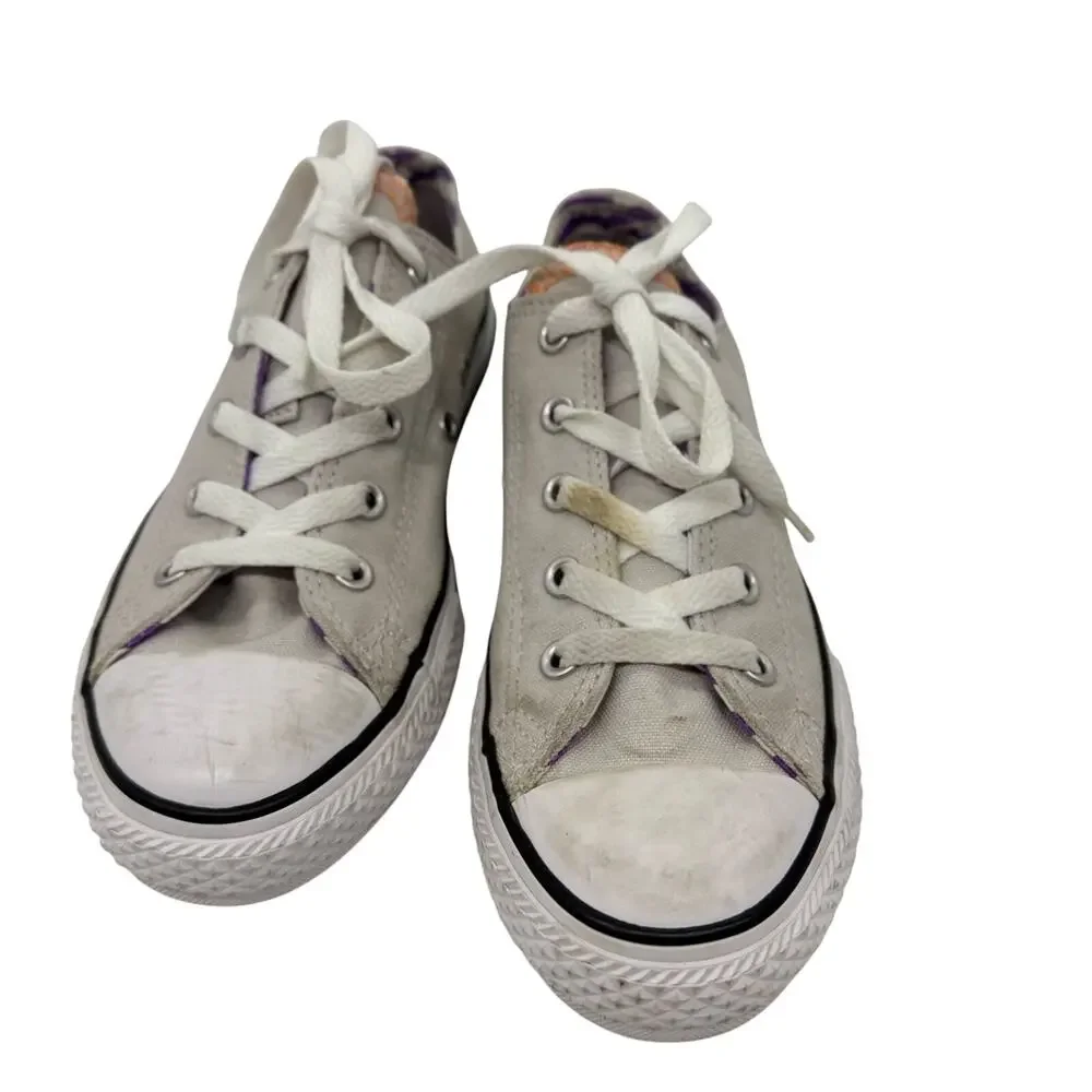 Sz 2 Junior Girls Converse All Star Grey & Purple Low Top Sneakers
